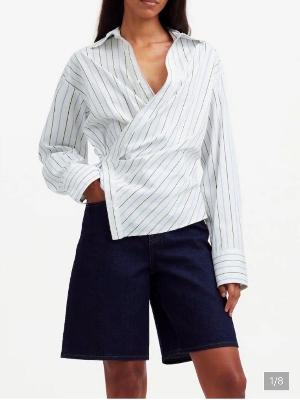 Madewell White Button-Down Striped Wrap Shirt